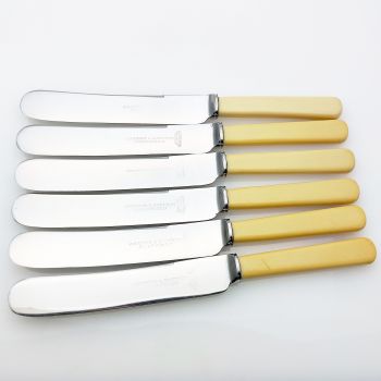 Set Of 6 Faux Bone Handled Side Dessert Knives Sheffield Stainless Steel Cutlery (#99757) 1
