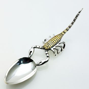 Scorpion Ceremonial Spoon - Raised Tail Handle - Silver Plated On Brass Vintage (#99762) 1