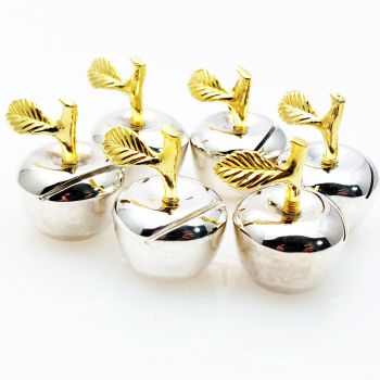 Set Of 6 Small Apple Shape Menu / Name Place Holders #1 - Silver Plated (#99763) 1