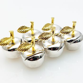 Set Of 6 Small Apple Shape Menu / Name Place Holders #2 - Silver Plated (#99764) 1