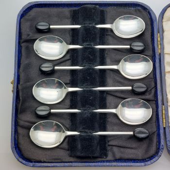 Cased Set Of 6 Coffee Bean Spoons Silver Plated Epns Vintage (#99774) 1