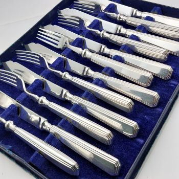 Mappin & Webb Athenian Pattern Boxed Set Of Fish Eaters Silver Plated Vintage (#99775) 1