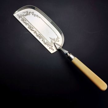 Edwardian Silver Plated Table Crumb Scoop Tray Sheffield 1905 Faux Bone Handle (#99780) 1