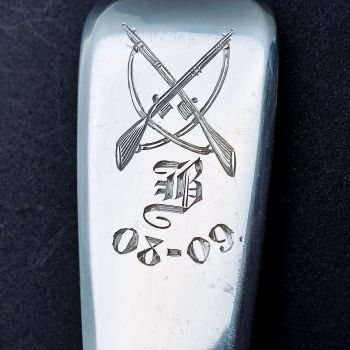 Sterling Silver Crossed Rifles 26g Shooting Club Spoon 1906 Antique (#99788) 1