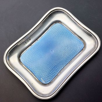 Sterling Silver Blue Guilloche Enamel 68g Pin Dish Birmingham 1923 - A/f (#99790) 1
