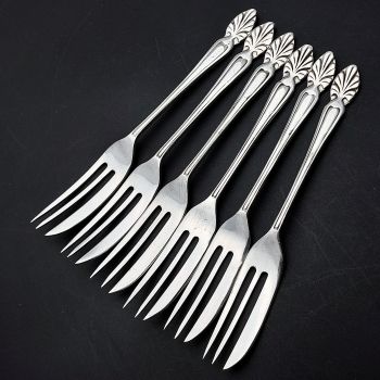 Lovely Set Of 6 Cake Forks - 1924 Design - Silver Plated Epns (#99791) 1