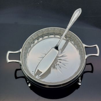 Silver Plated & Cut Glass Butter Curl Dish With Pick Antique (#99792) 1