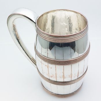 Old Sheffield Plate Barrel Form Pint Beer / Cider Mug - Antique Silver Plated (#99801) 1