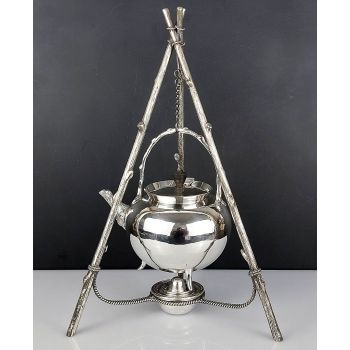 Fab Aesthetic Cauldron Style Spirit Tea Kettle On Stand Silver Plated Antique (#99803) 1
