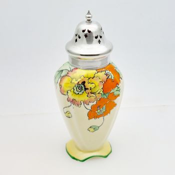 Art Deco Poppy Poppies Pattern Royal Winton Sugar Shaker Castor With Plated Lid (#99808) 1