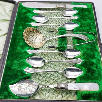 Victorian Tea Time Cutlery Set Silver Plated & Mother Of Pearl Antique (#99829) 1