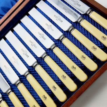 Initial 'b' Set Of 12 Steel Palette Dessert Knives Joseph Rodgers Antique Cased (#99832) 1