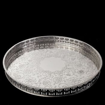 Vintage Silver Plated Chased Drinks Tray British Nobleman Sheffield (#99848) 1