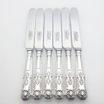 Kings Pattern Palette Shape Blade Side Dessert Knives Silver Plated Handles (#99859) 1