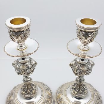 Pair Of Elkington Ornate Lion Mask & Swag Candlesticks Antique (#99875) 1