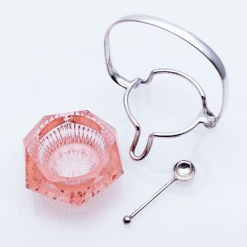 Victorian Pink Pressed Glass Open Salt Pot In Silver Plated Frame Antique (#99883) 1