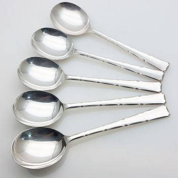Smith Seymour Ess Ess Kenilworth 5x Soup Spoons Epns Silver Plated (#99889) 1