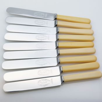 Faux Bone Handled Set Of 9 Palette Side/dessert Knives Vintage Steel (#99900) 1