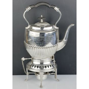 Semi-fluted Spirit Tea Kettle On Stand With Burner W&h - Antique (#99914) 1