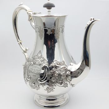 Fine Antique Silver Plated Large Repousse Coffee Pot 1911 (#99915) 1