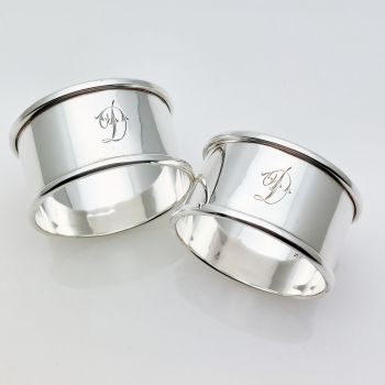 Sterling Silver Initial 'd' Pair Of Napkin Rings Birmingham 1912 Antique (#99928) 1