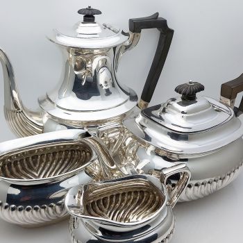 Queen Anne Flute 4 Piece Tea & Coffee Service Set Silver Plated Antique (#99938) 1