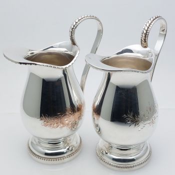 Pair Silver Plated Half Pint Jugs - Cream / Water Etc - Vintage (#99947) 1