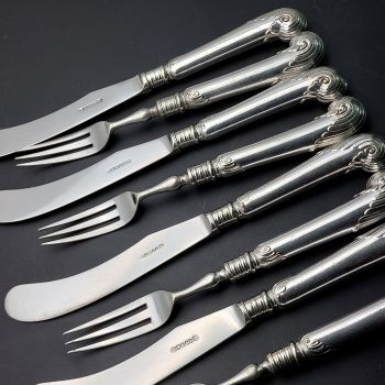 Georgian Style Pistol Grip 4 Pairs Of Dessert Knives And Forks Silver Plated (#99949) 1