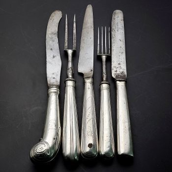 Georgian / Early Victorian Sterling Silver Handled Cutlery X 5 - Antique (#99950) 1