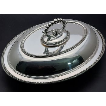 Antique Double Entrée Serving Dish - Silver Plated - Bead - Wm Hutton (#99952) 1