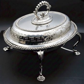 Antique Ornate Crested Entrée Dish On Stand - Silver Plated (#99957) 1