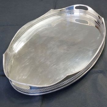 Huge 2ft+ Silver Plated Galleried Serving Tray - Antique (#99959) 1