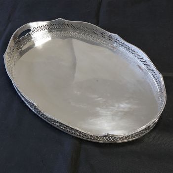 Huge 2ft Silver Plated On Copper Galleried Serving Tray Antique (#99960) 1