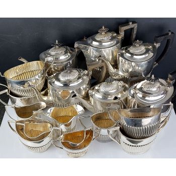 Bulk Lot Of Semi-fluted Tea & Coffee Pots Sugar Bowls Jugs Silver Plated (#99961) 1
