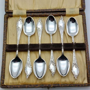 Antique Silver Plated Ornate Coffee Spoons - Cased (#99969) 1