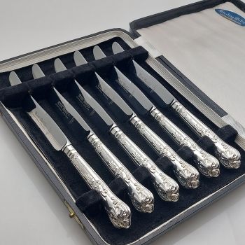 Sterling Silver Queens Pattern Tea Knives Cased Sheffield 1977 Vintage Cutlery (#99970) 1