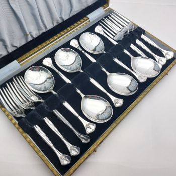 Cased 13pc Silver Plated Pudding Spoons & Forks Set - Epns 1928 Design Vintage (#99971) 1