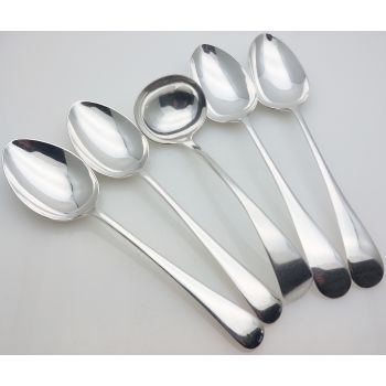 Silver Plated Old English Pattern 4x Table Spoons & Large Sauce Ladle (#99972) 1