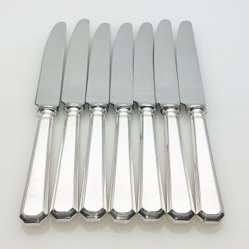 Grecian Pattern Set Of 7 Side Dessert Knives Silver Plated Steel United Cutlers (#99976) 1