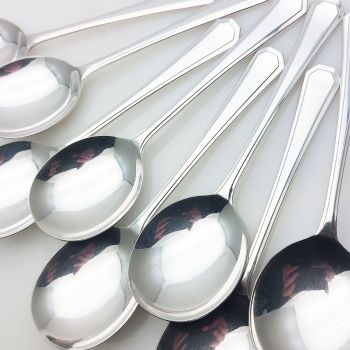 Grecian Pattern Set Of 8 Soup Spoons Silver Plated Epns A1 Sheffield (#99981) 1