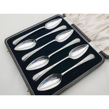 Art Deco Chevron Grapefruit Spoons Silver Plated Epns Cased Vintage (#99996) 1