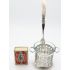 Unusual Small Pickle Jar Frame With Mother Of Pearl Fork - Silver Plated Antique (#61674) 2