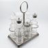 Unusual Vintage Plated & Glass Cruet Condiment Set With Pickle Jar (#99716) 2