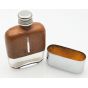 Cute Mini Hip Flask Glass & Leather With Chrome & Gilt Cup Vintage (#100477) 2