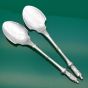 Pair Of Large Bowl Apostle Finial Jam Spoons - Silver Plated - Antique (#61749) 2