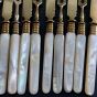 Mother Of Pearl Handled Gold Plated Date Fruit Cutlery Set Antique (#99637) 2
