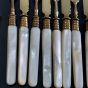 Mother Of Pearl Handled Gold Plated Date Fruit Cutlery Set Antique (#99637) 3