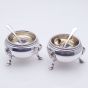 Edwardian Cauldron Form Pair Of Open Salt Pots Hoofed Feet Silver Plated (#99884) 5
